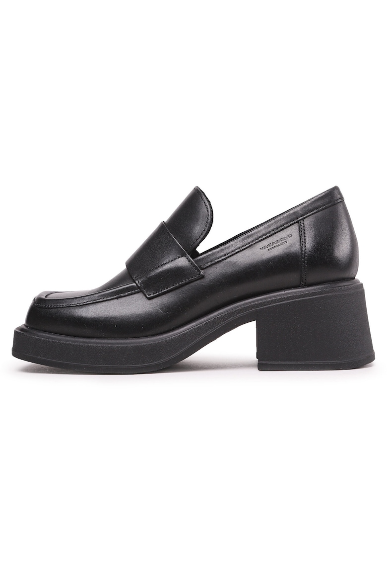 Pantofi dama - piele naturala - negru - tocul conic - varf patrat -