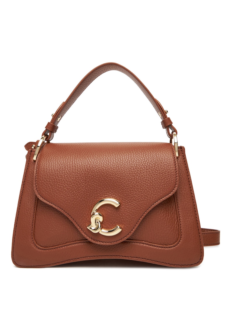 Geanta din piele cu bareta de umar si clapa C-Me