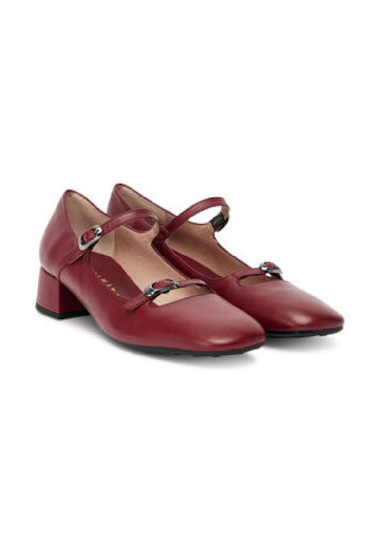 Pantofi dama - piele naturala - visiniu - toc scund masiv