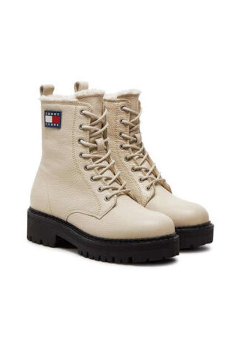 Botine dama - piele naturala - bej - captuseala moale - inchidere cu fermoar -