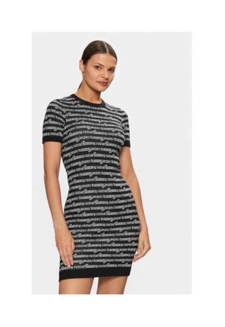 Rochie casual dama - material sintetic - negru/alb