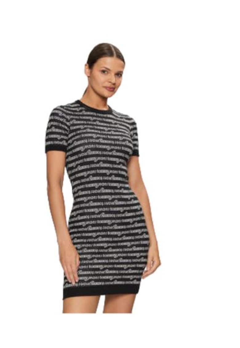 Rochie casual dama - material sintetic - negru/alb