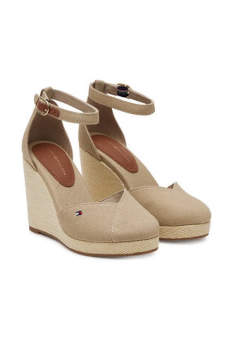 Pantofi dama - bej - textil - toc plat - inchidere cu catarama