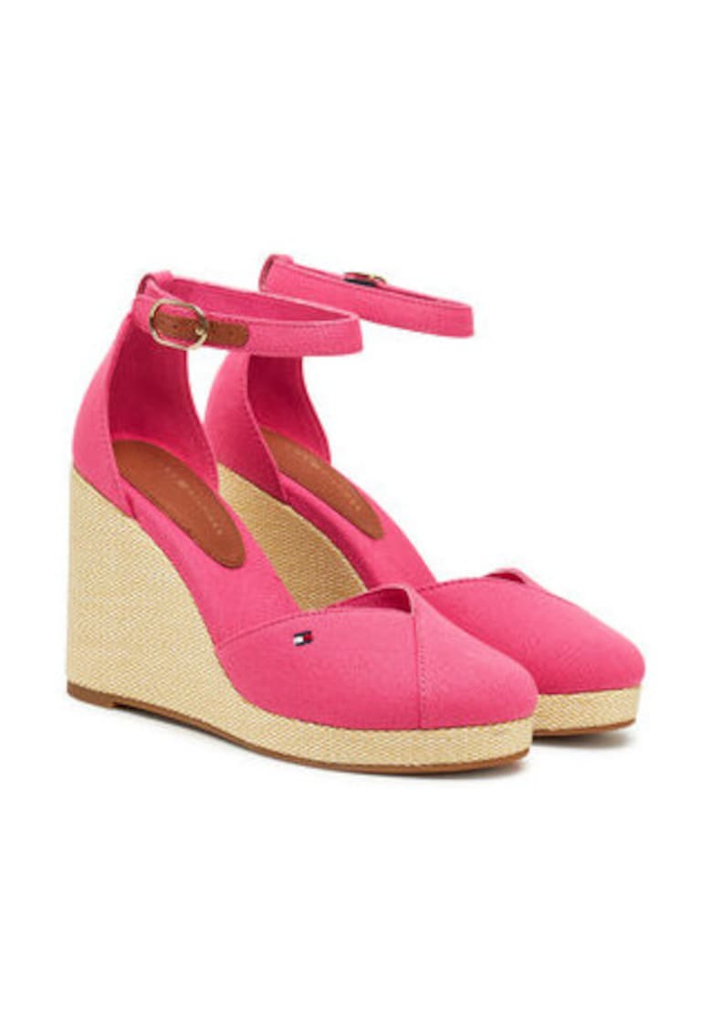 Pantofi dama - platforma - inchidere cu catarama - roz - textil -