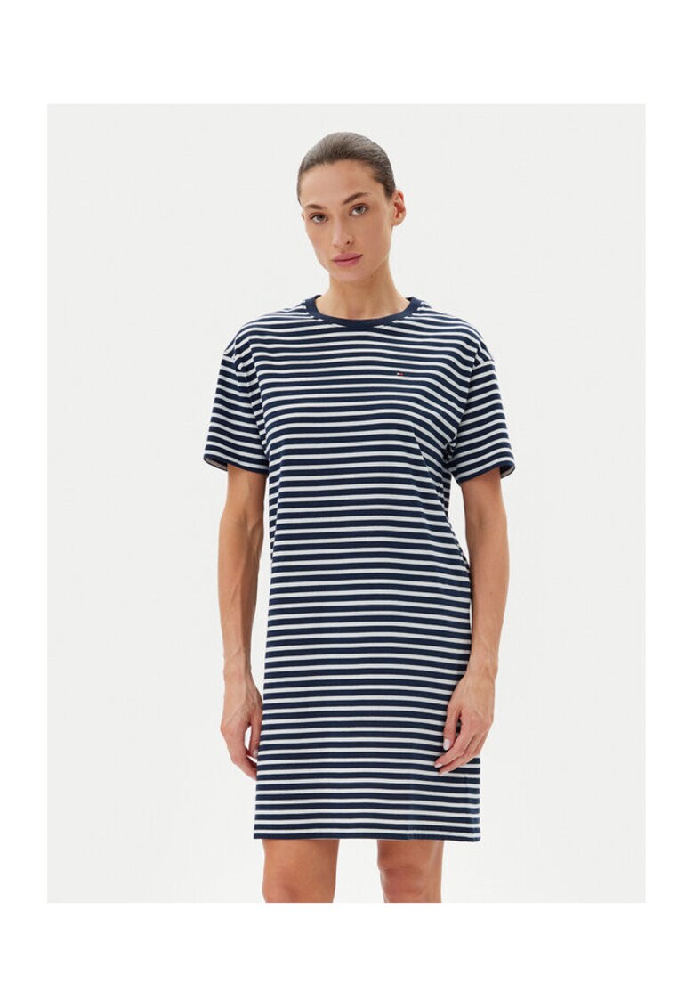 Rochie casual dama bleumarin - dungi albe