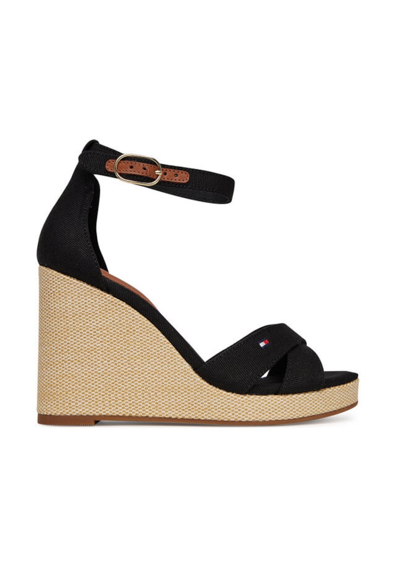 Sandale dama - negru - material textil - toc cu platforma -