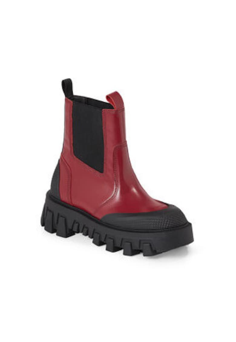 Ghete dama -  Chelsea - piele naturala - rosu/negru