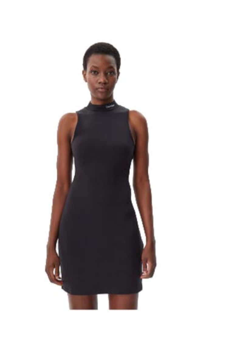 Rochie casual material sintetic - Negru