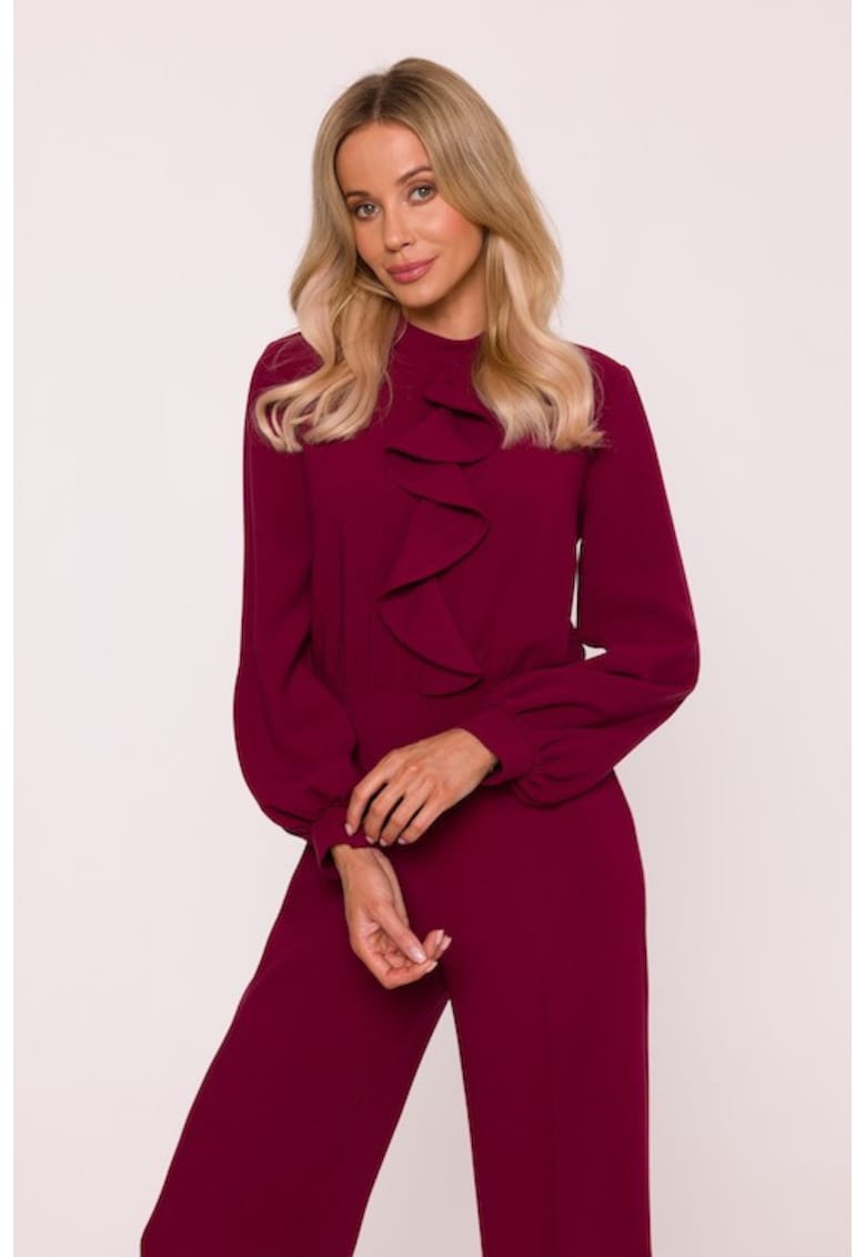 Salopeta eleganta - S420 Bordo material neted cu finisaj moale - guler ridicat - maneci lungi bufante - fermoar ascuns