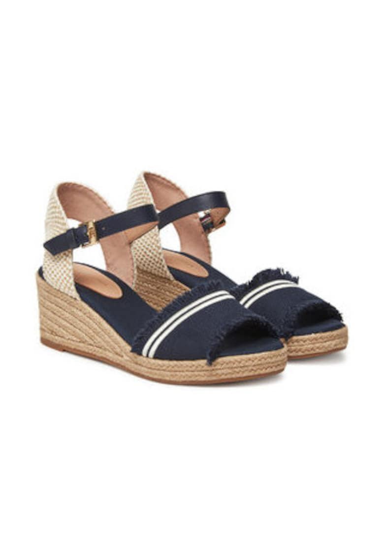 Sandale dama - material textil - bleumarin/bej
