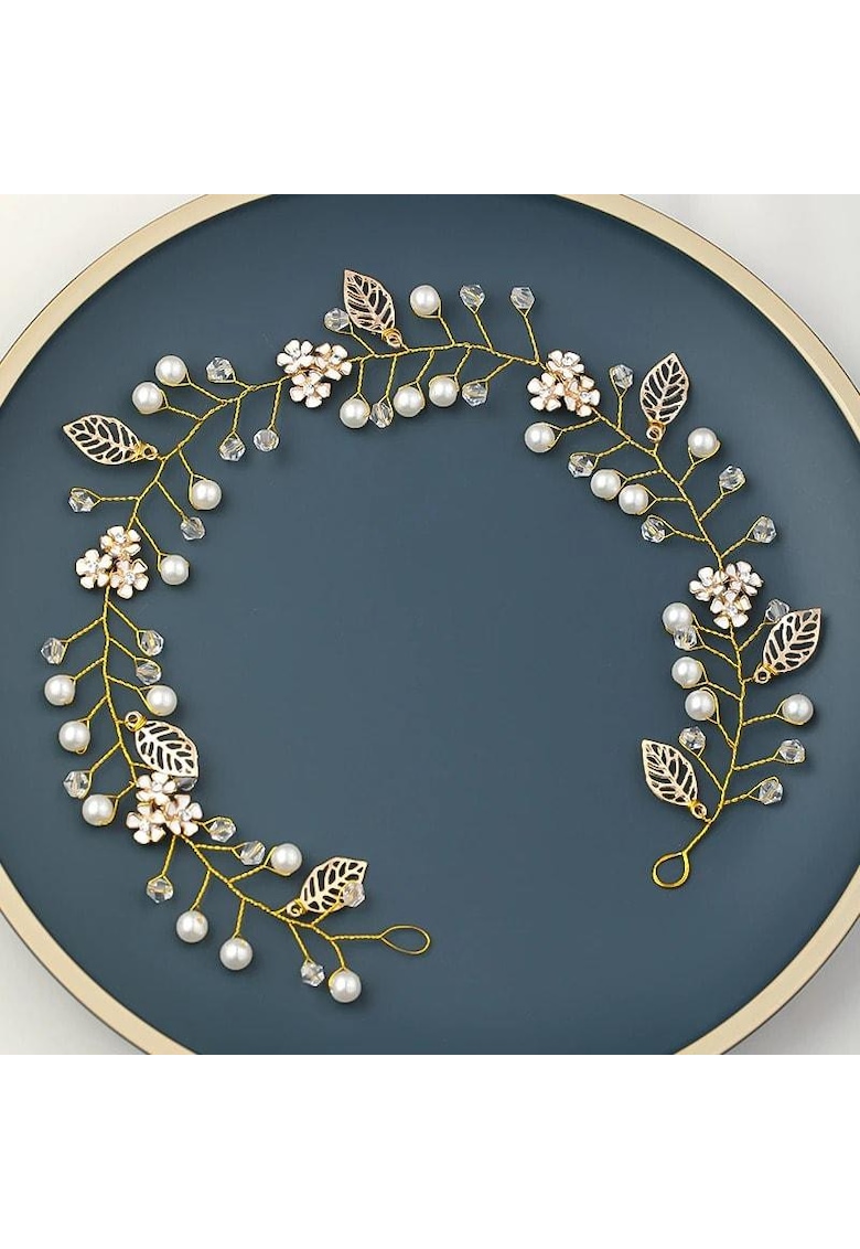 Coronita - aurie - modelatoare - cu frunzulite si perle - Tatiane C4 -