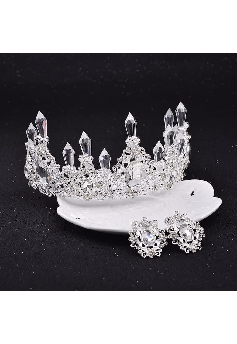 Set Coronita si Cercei Madeline -  Aliaj metalic - Argintiu