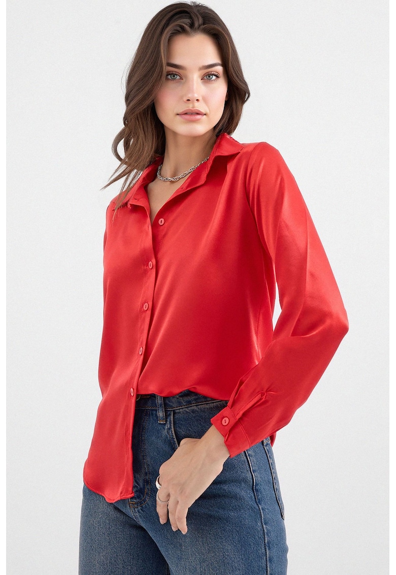 Camasa dama - HiCCUP - cu maneca lunga - satin - visiniu