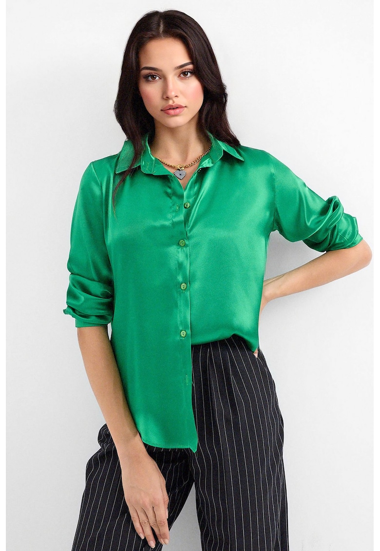 Camasi dama - HiCCUP - camasa cu maneca lunga - verde - satin