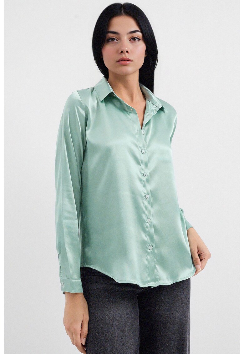 Camasi dama - HiCCUP - camasa cu maneca lunga - satin - salvie