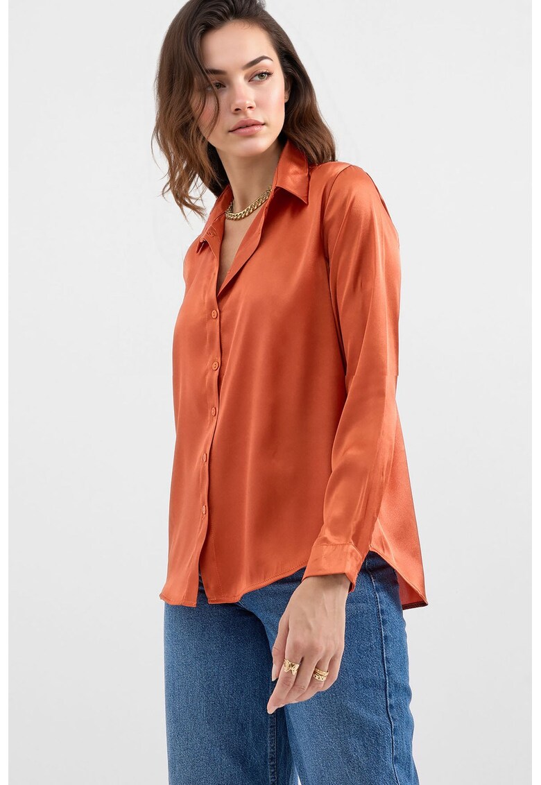 Camasi dama - camasa cu maneca lunga - satin - Portocaliu stralucitor -