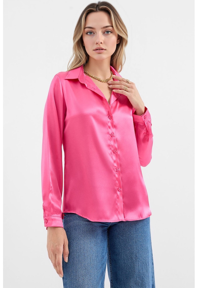 Camasi dama - HiCCUP - camasa cu maneca lunga - roz aprins - satin