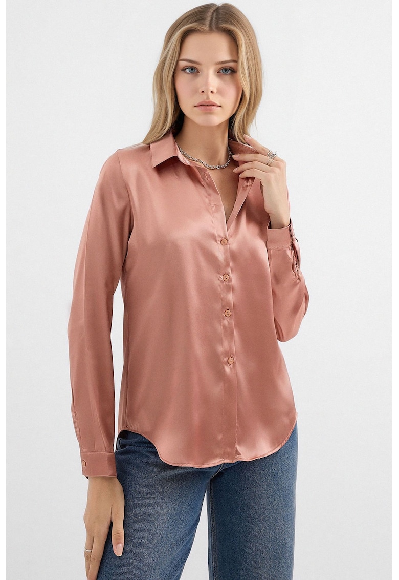 Camasa dama - HiCCUP - camasa cu maneca lunga - satin - maro camel