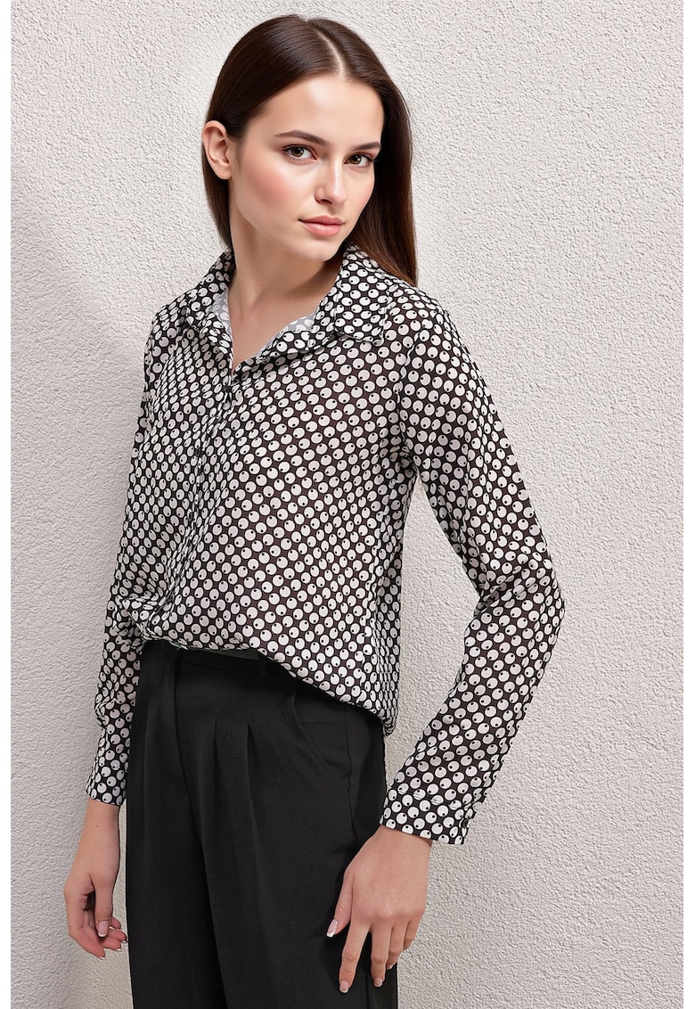 Camasi dama - HiCCUP - camasa cu maneca lunga - alb-negru - textil