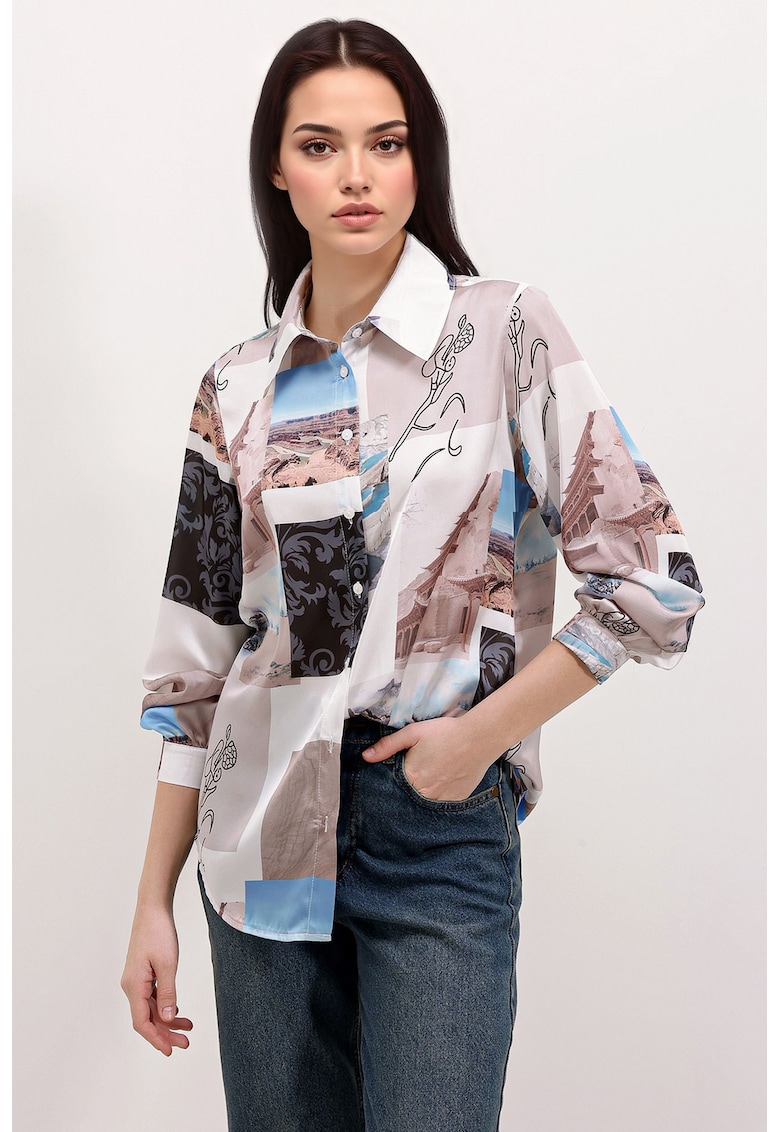 Camasa din satin cu imprimeu foto BDART -