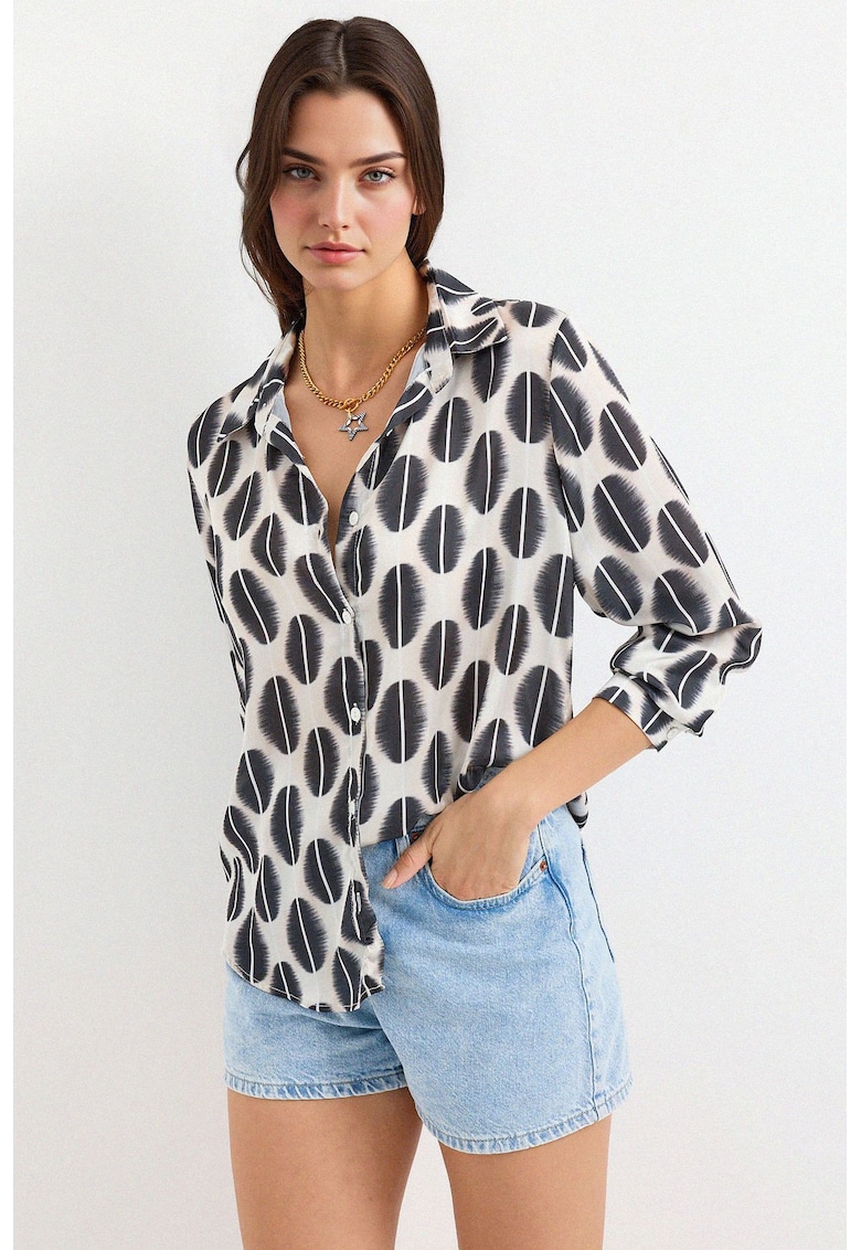 Camasi dama - HiCCUP - camasa cu maneca lunga - negru/alb - textil