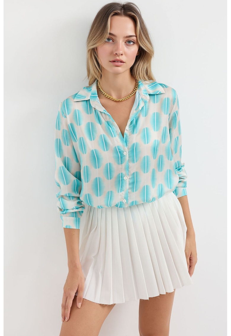 Camasi dama - HiCCUP - camasa cu maneca lunga - satin - albastru