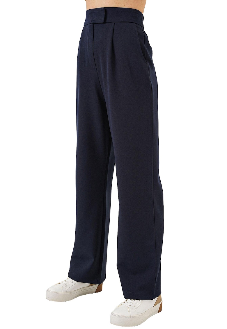 Pantaloni dama - cu talie inalta - textil - bleumarin