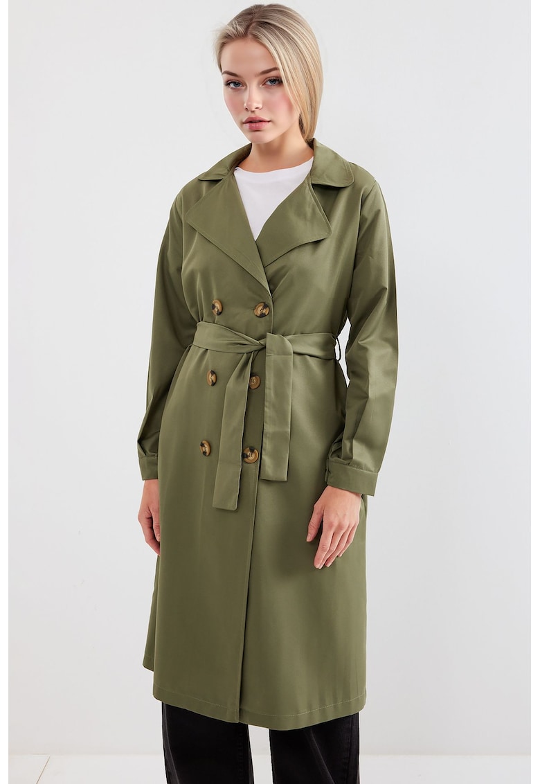 Palton dama lung - kaki - textil -
