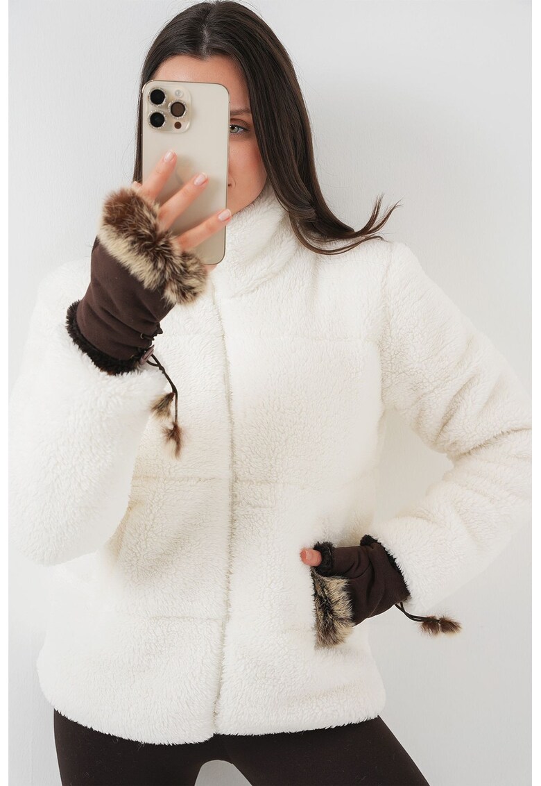 Geaca dama gros din blana artificiala - alb -