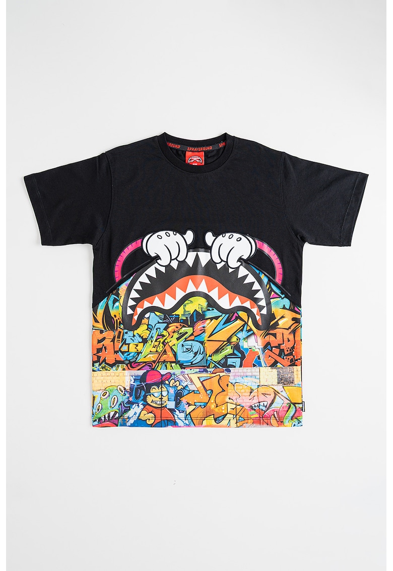 Tricou cu decolteu la baza gatului si imprimeu grafic