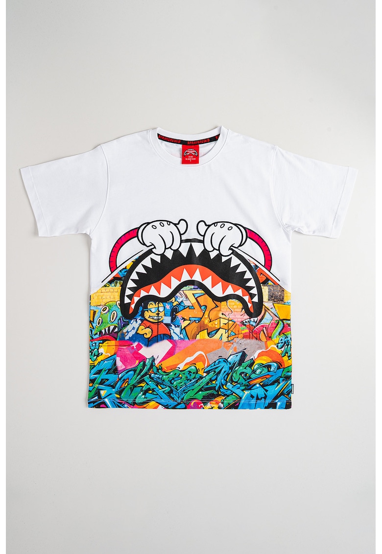 Tricou cu decolteu la baza gatului si imprimeu grafic