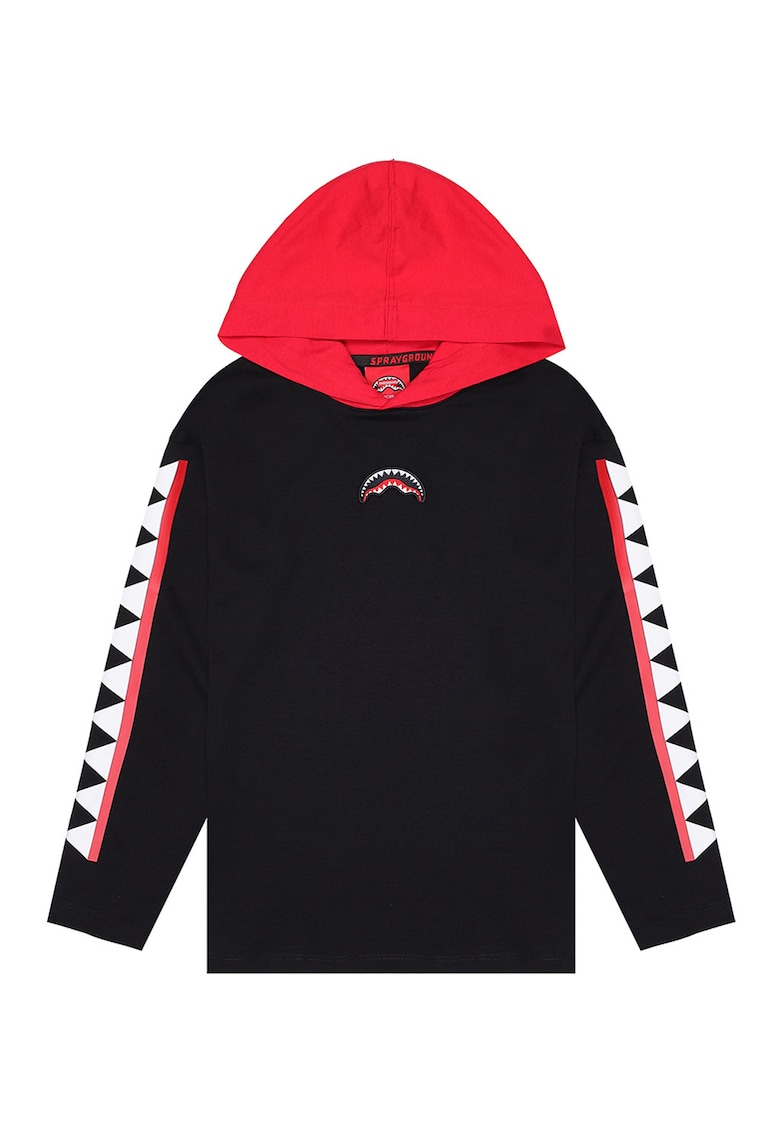 Hanorac cu gluga contrastanta - Negru/Alb optic/Rosu vermillion