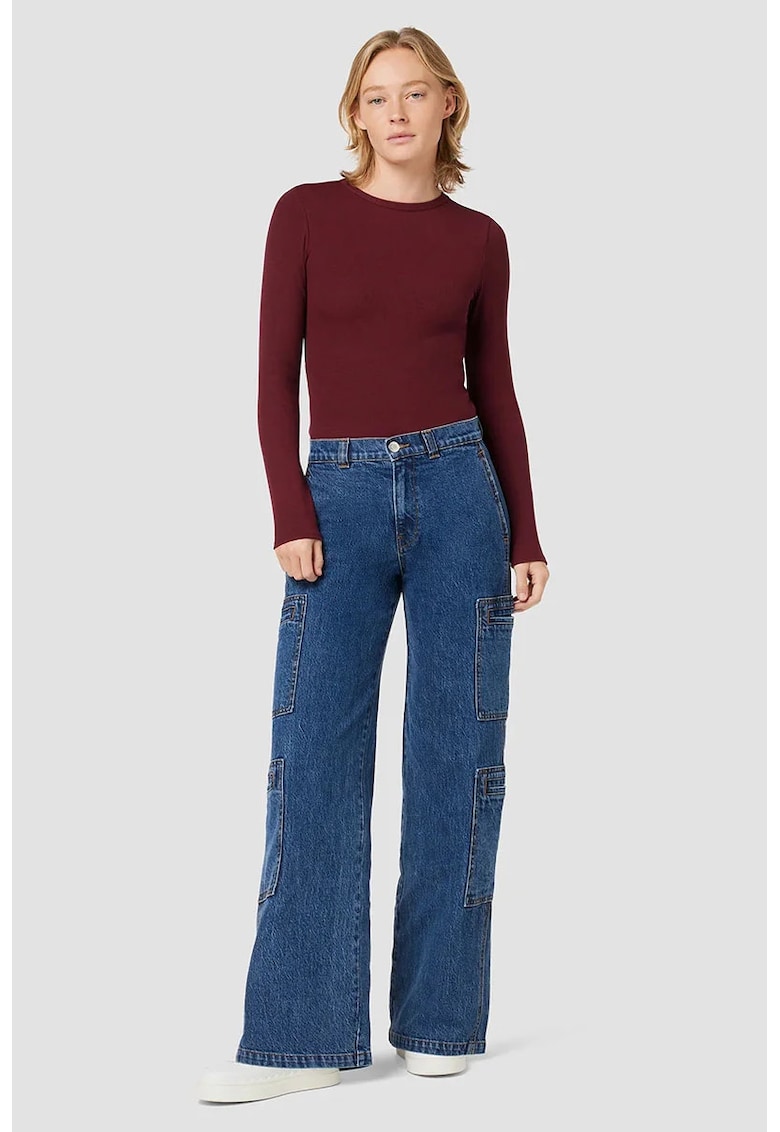 Blugi cargo cu croi drept cu talie înatlă