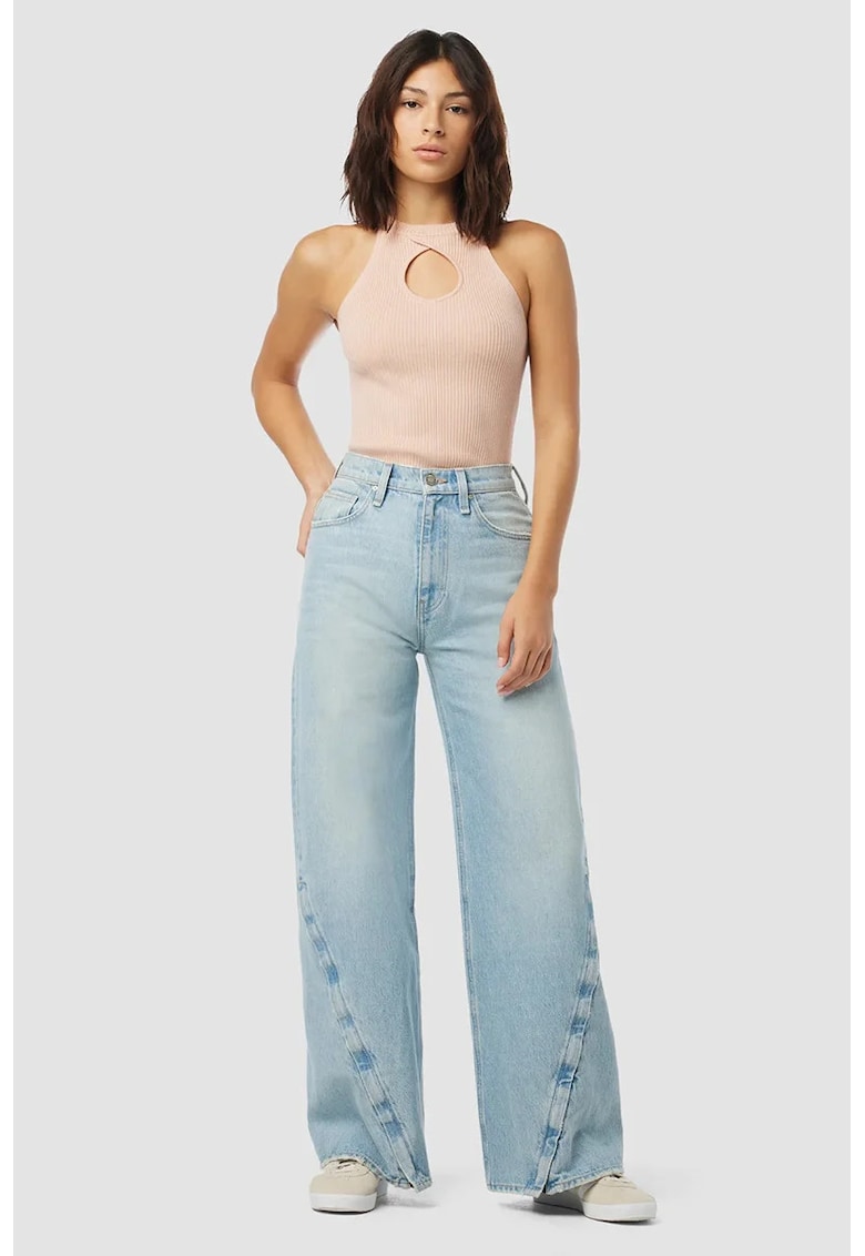 Blugi largi cu talie înaltă și fermoar funcțional la glezne