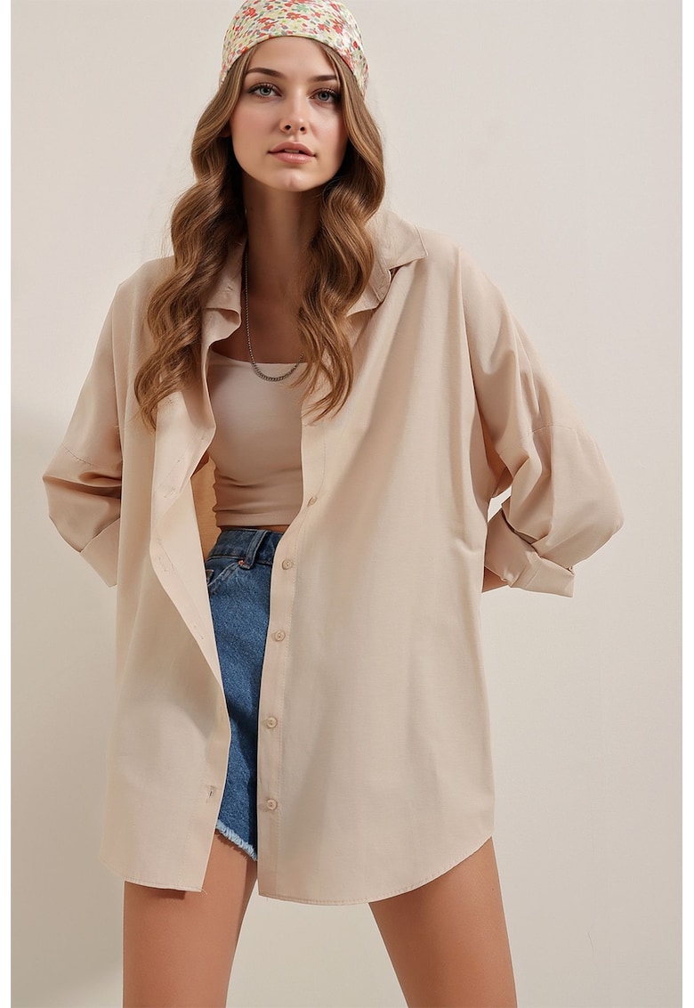 Camasa supradimensionata cu nasturi si model uni