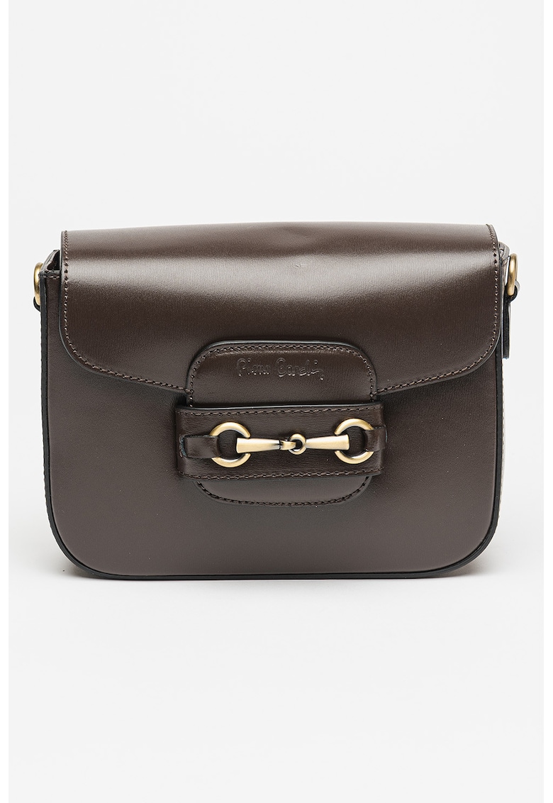 Geanta crossbody de piele cu logo - Maro inchis