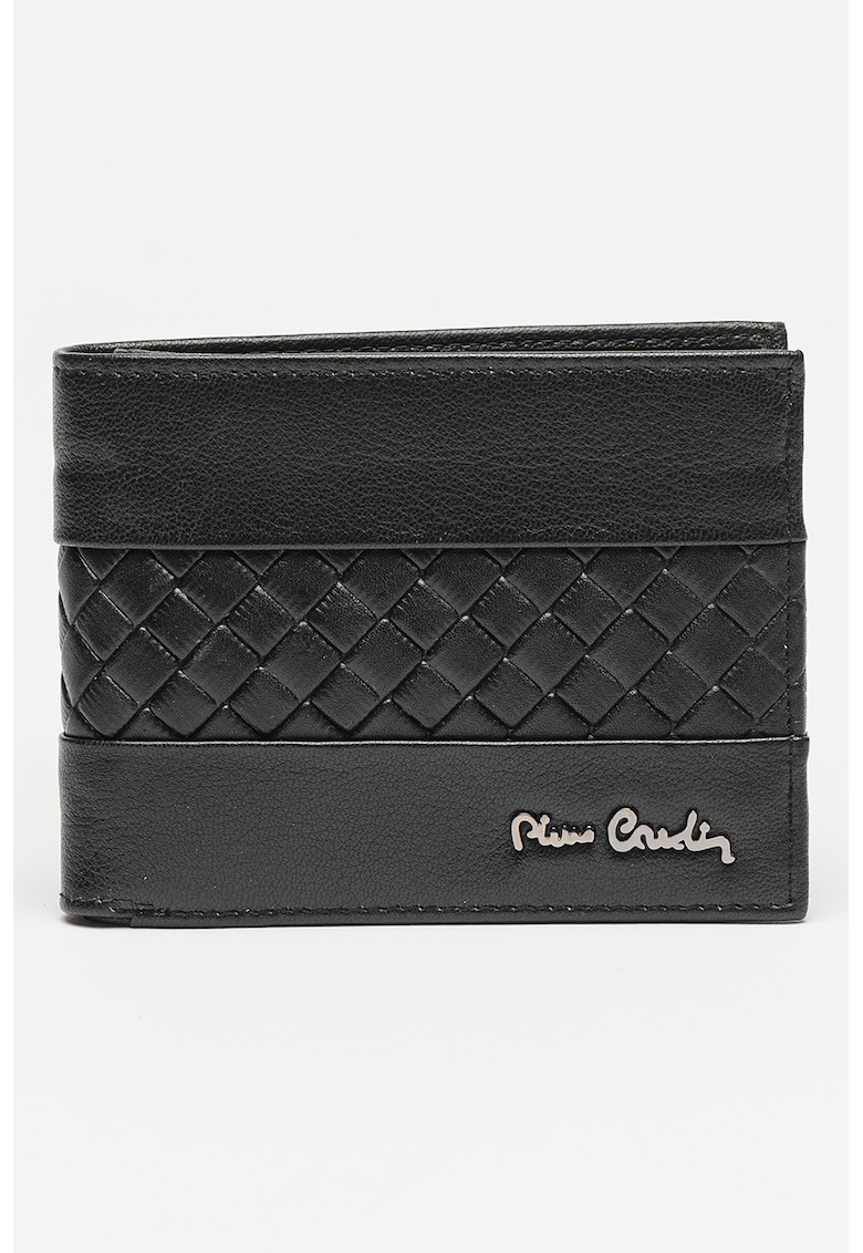 Portofel de piele cu model tesut - Negru