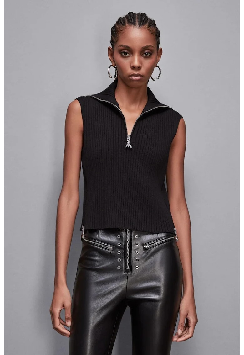 Bluză cu guler înalt fără mâneci cu fermoare laterale