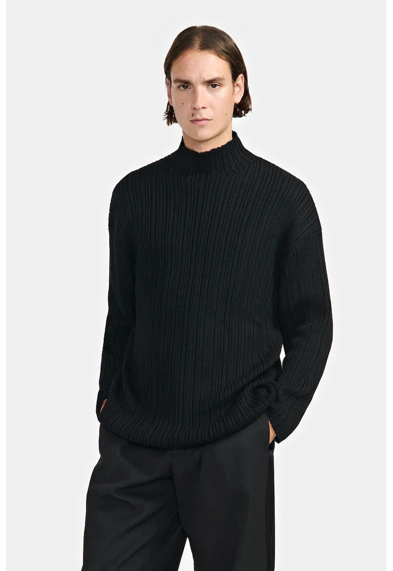Bluza cu guler inalt texturata cu croi clasic Bluza cu guler inalt texturata cu croi clasic