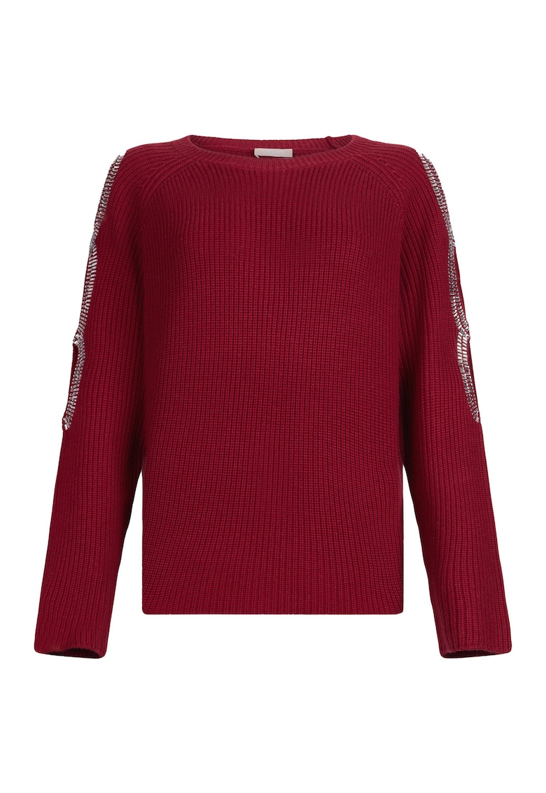 Pulover din amestec de lana cu decupaje - Visiniu