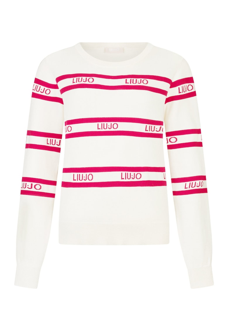 Pulover cu dungi si logo - Rosu/Alb