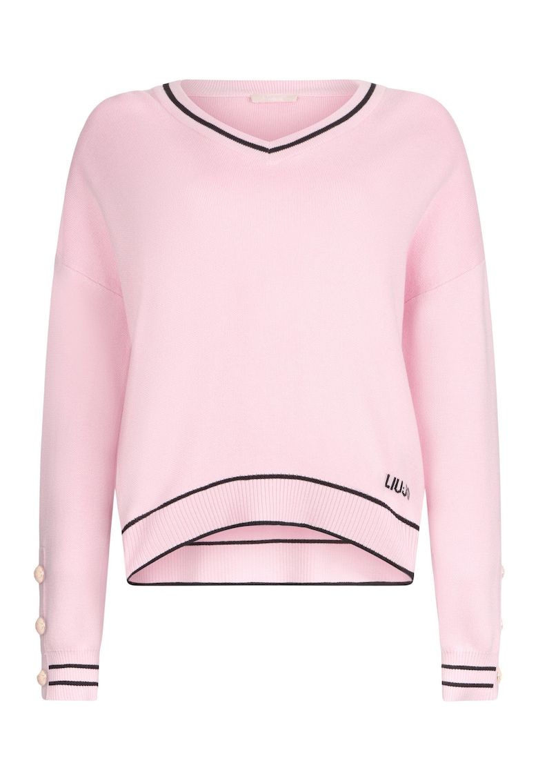 Pulover cu dungi contrastante si decolteu in V