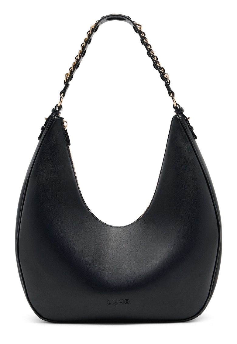 Geanta hobo cu logo in relief - Negru