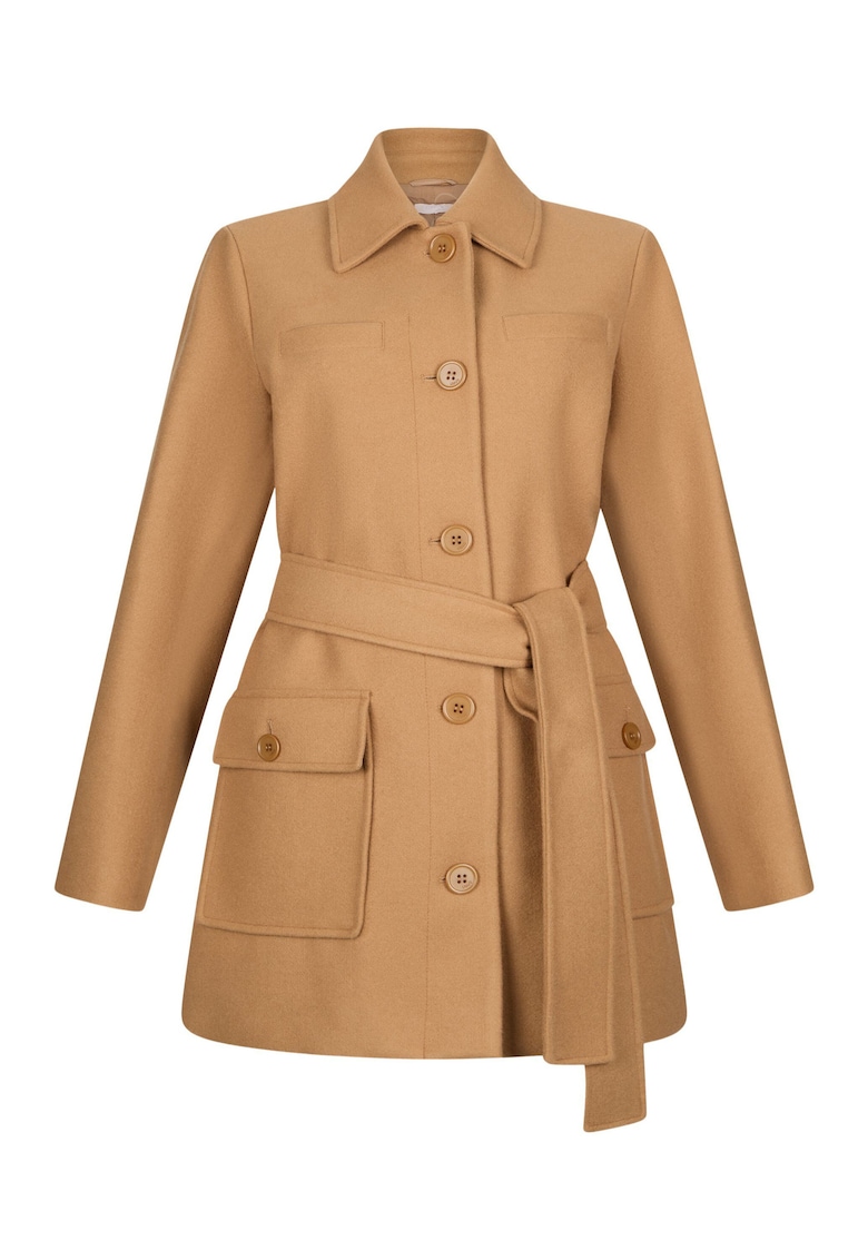 Palton din amestec de lana cu cordon