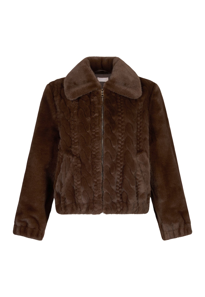 Jacheta din material teddy cu detalii cu model torsade
