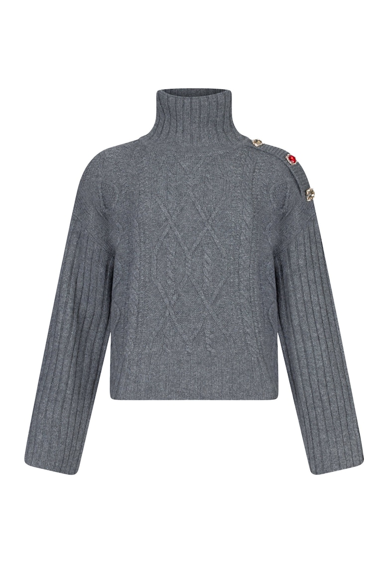 Pulover din amestec de lana cu naturi-bijuterie - Gri