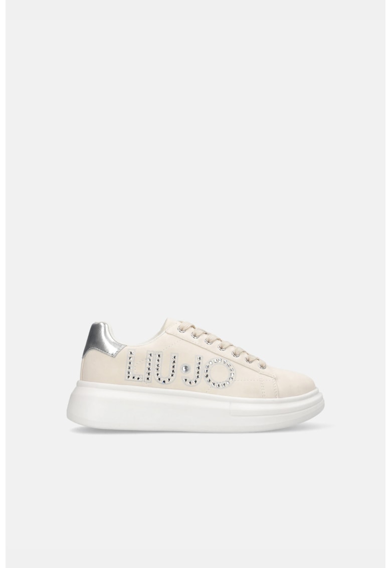 Pantofi sport de piele ecologica cu bijuterie logo - Alb