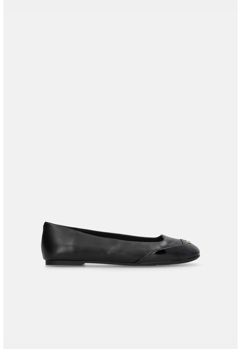 Balerini de piele cu varf patrat - Negru