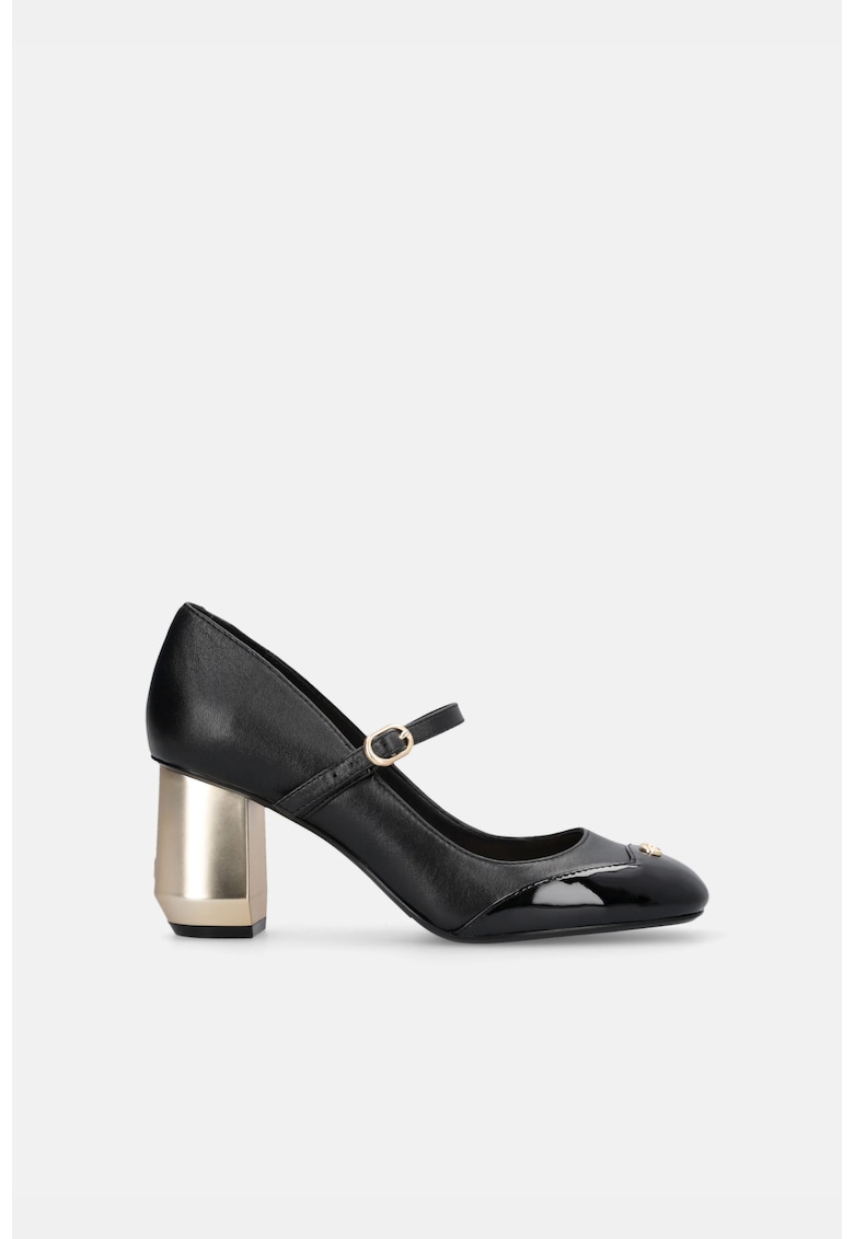 Pantofi Mary Jane de piele si piele ecologica - Negru