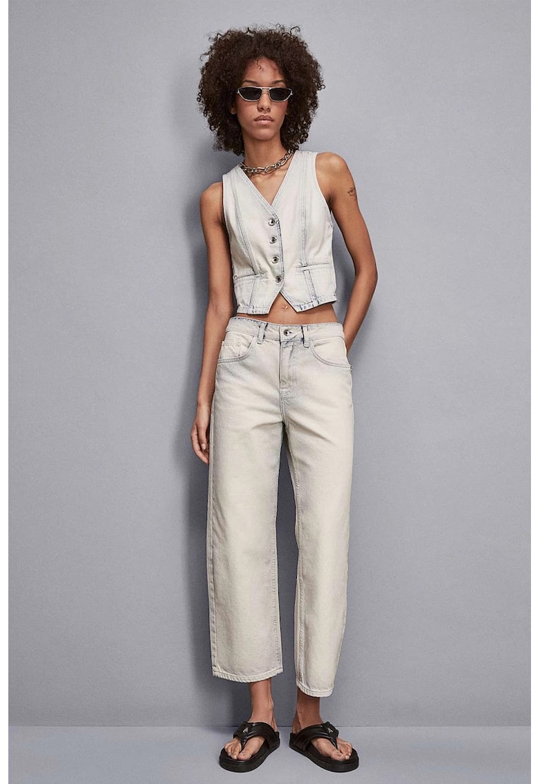 Blugi drepți cu buzunare frontale - Albastru